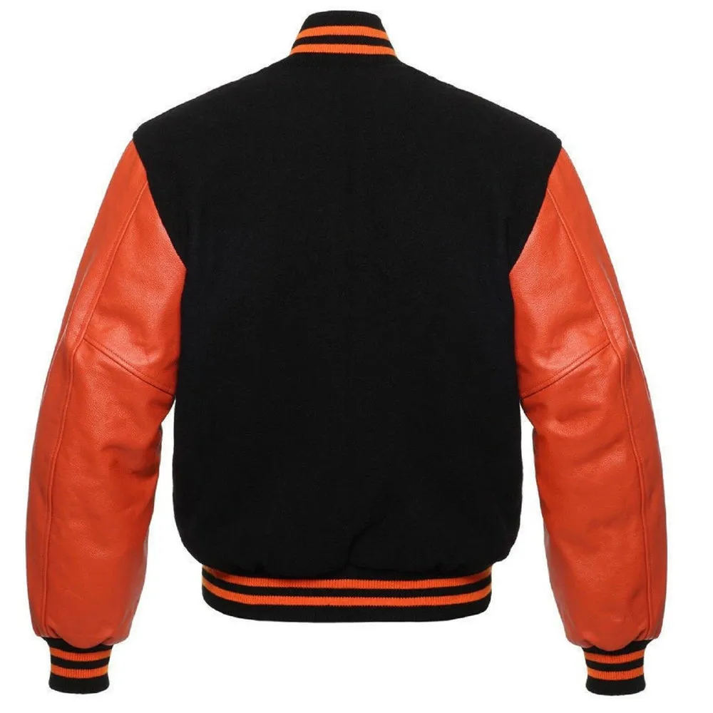 Varsity Black Orange Leather Jacket