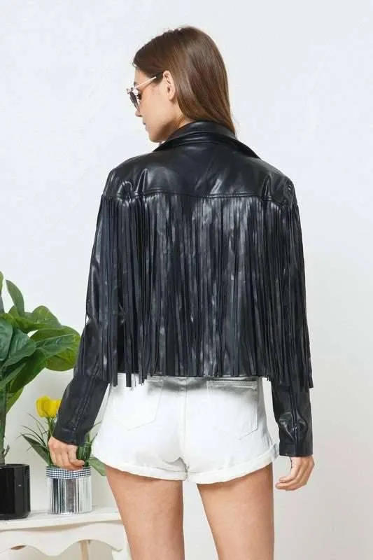 Vegan Leather Fringe Moto Jacket