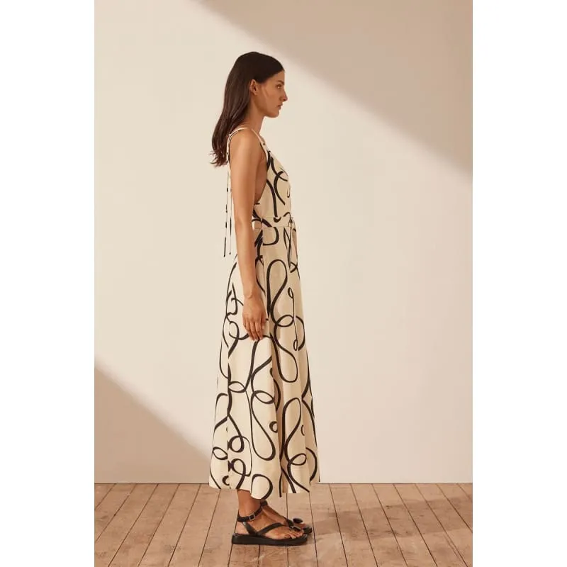 Vietri Linen Plunged Panelled Midi Dress