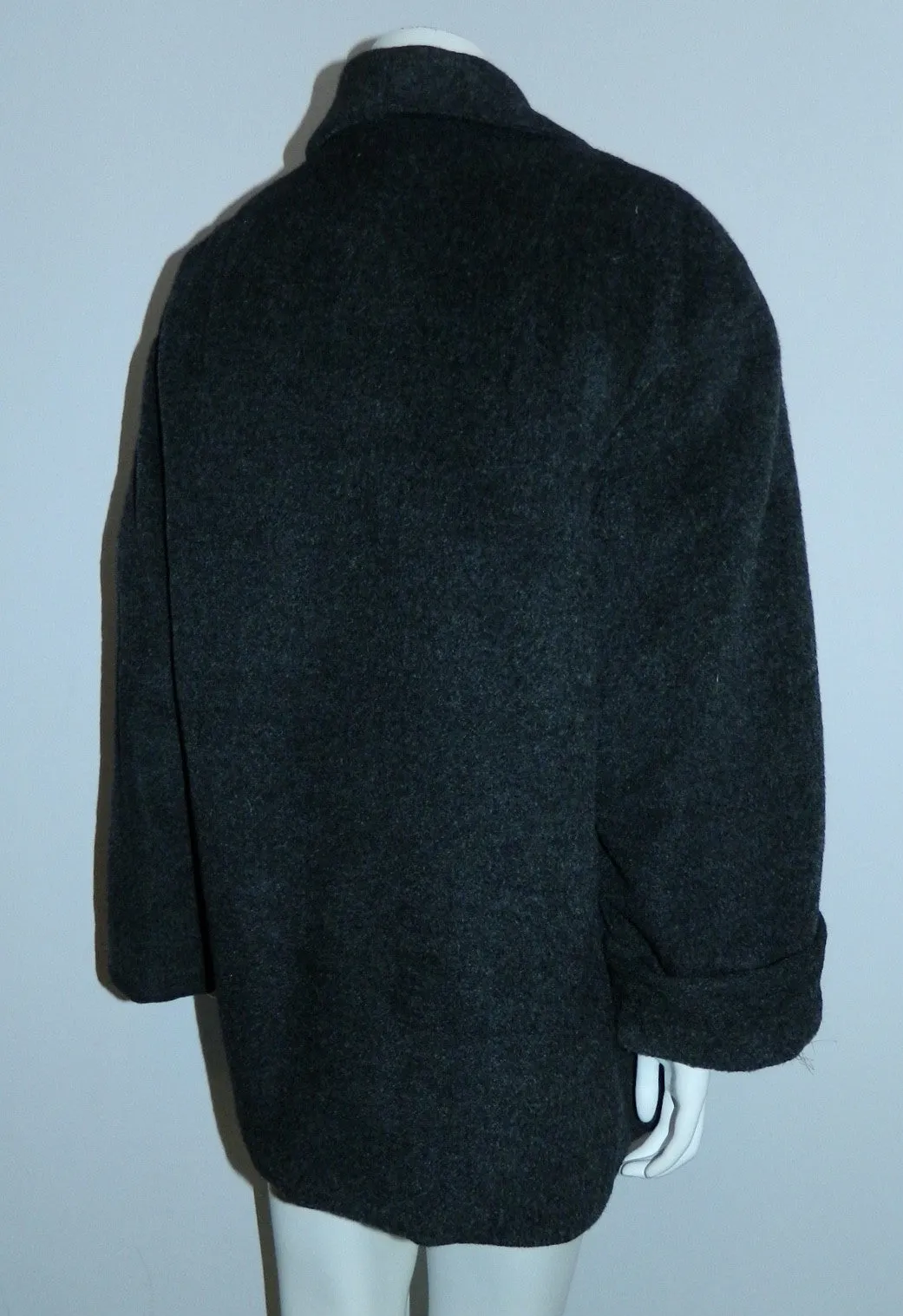 vintage 1950s Hattie Carnegie coat gray wool alpaca / fur lining M - L