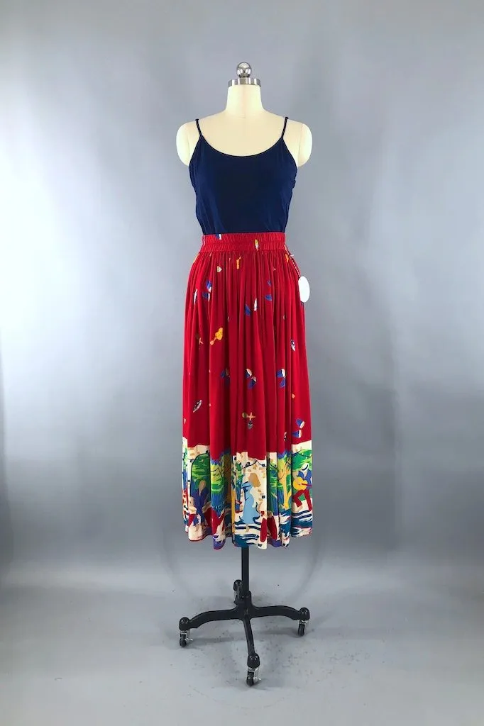 Vintage Novelty Print Dancing Musicians Skirt