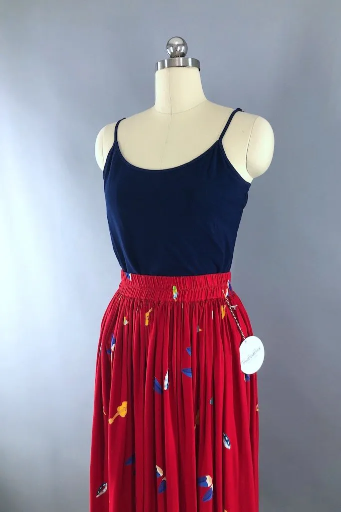 Vintage Novelty Print Dancing Musicians Skirt