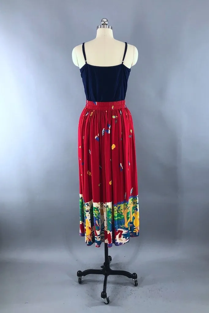 Vintage Novelty Print Dancing Musicians Skirt