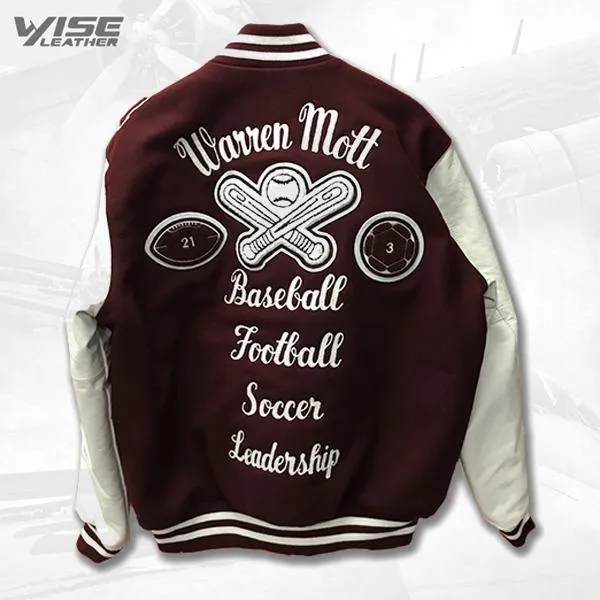 Warren Mott Varsity Jacket with White Sleeves - Iconic School Spirit Outerwear