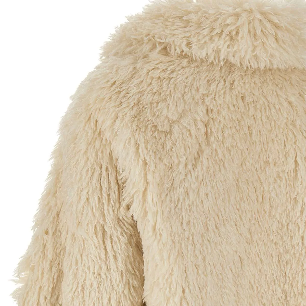 White Cropped Fur Coat with Pockets