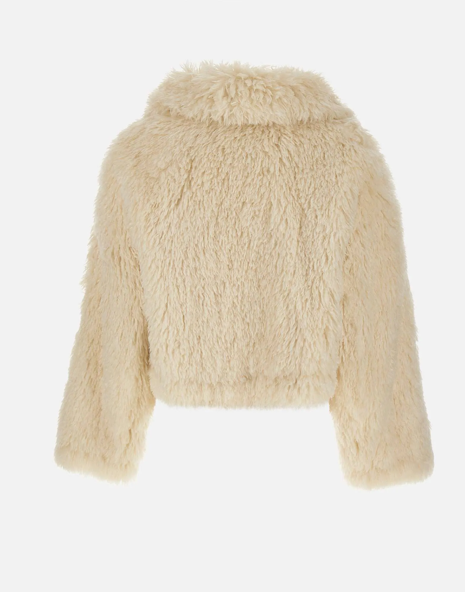 White Cropped Fur Coat with Pockets