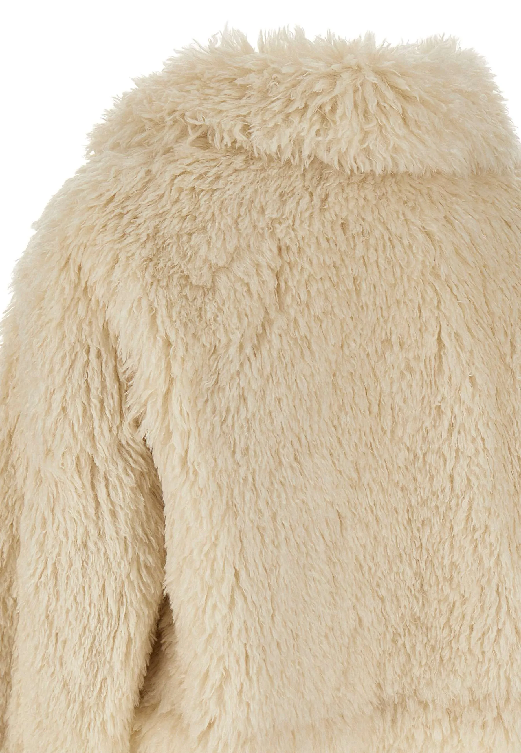 White Cropped Fur Coat with Pockets