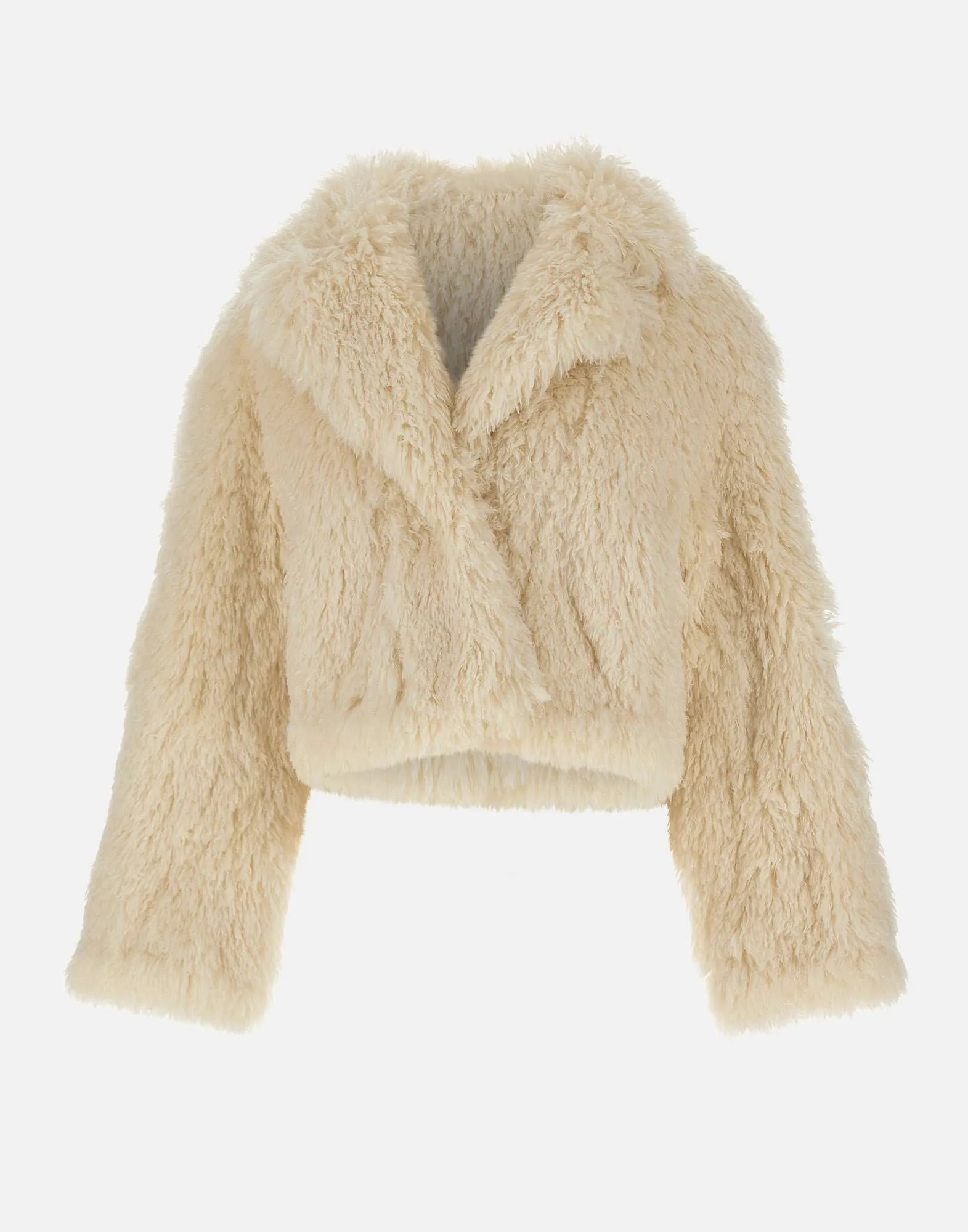 White Cropped Fur Coat with Pockets