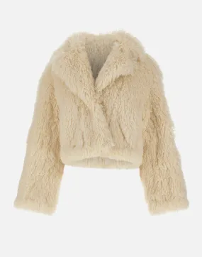 White Cropped Fur Coat with Pockets