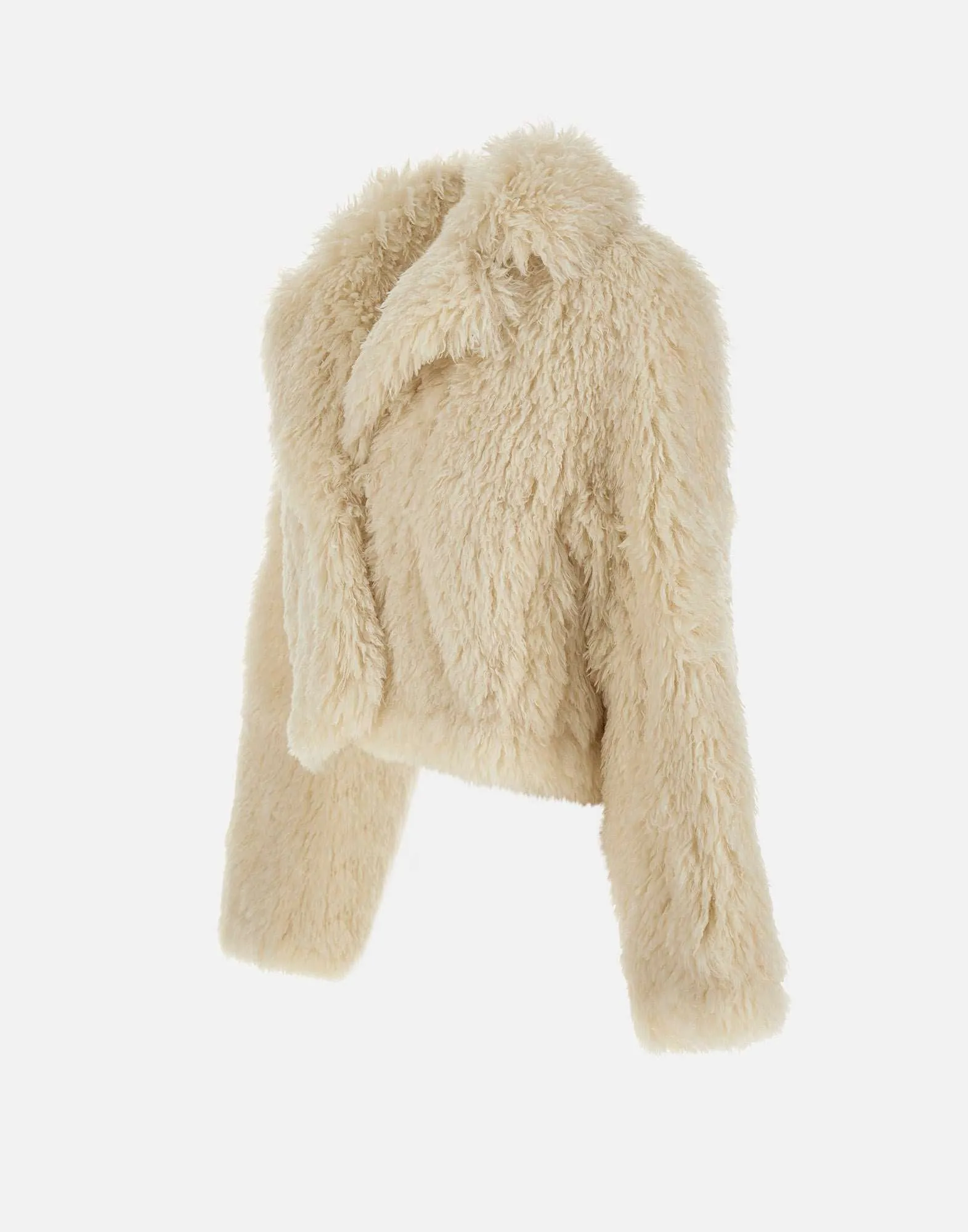 White Cropped Fur Coat with Pockets