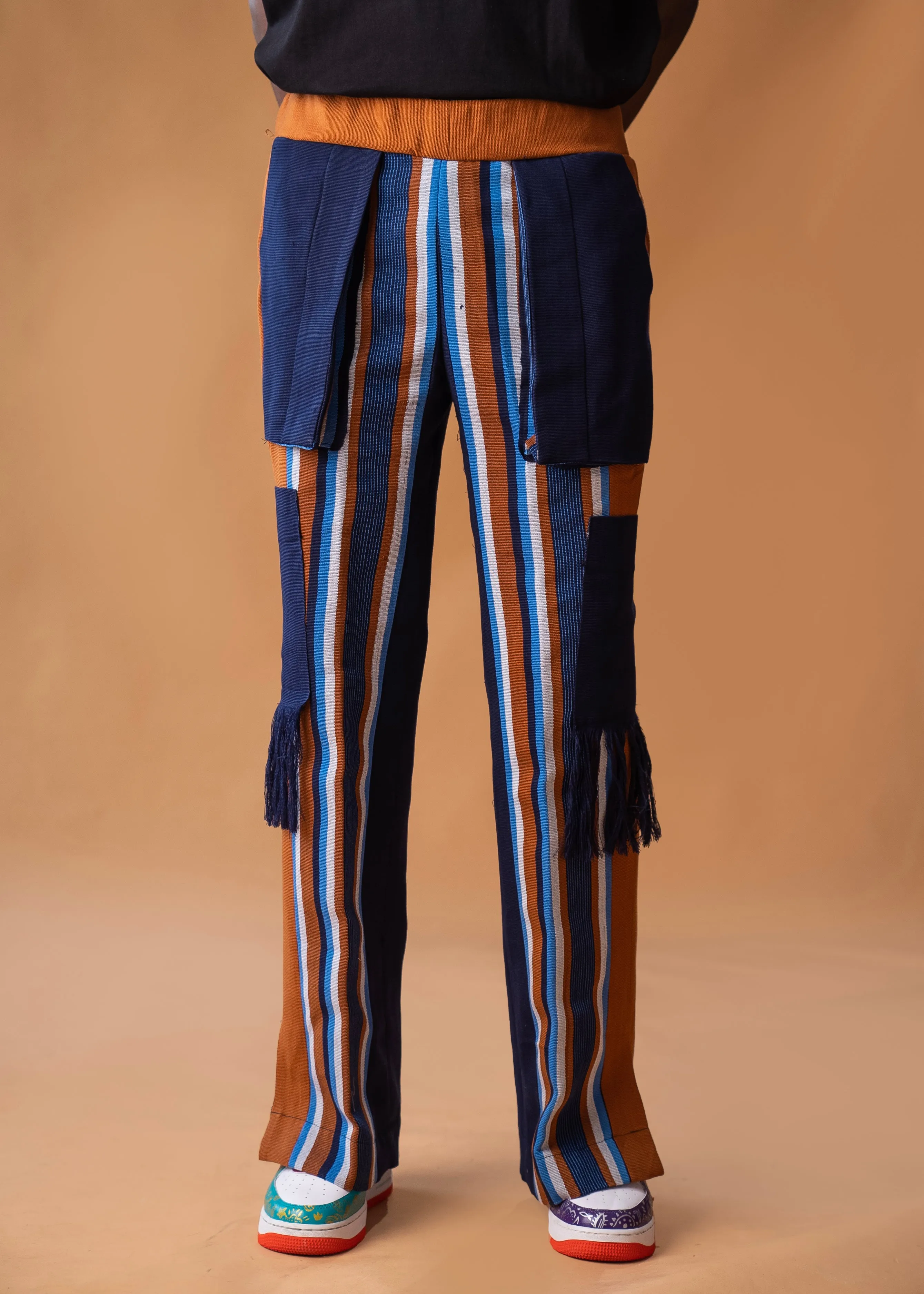 Wide-leg trousers in mixed Aso oke