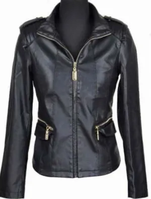 Women black leather Jacket front zipper, women Stylish Black biker Leather Jacket, women Leather Jacket