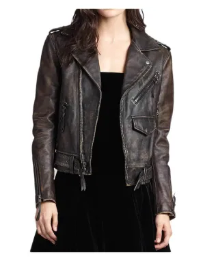 Women Cafe Racer Biker Distressed Brown Vintage Real Leather Jacket