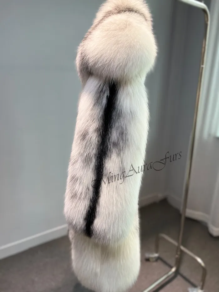 Women's Long Fox Fur Coat -  Artic Marble Frost Fox and Mink - G0023