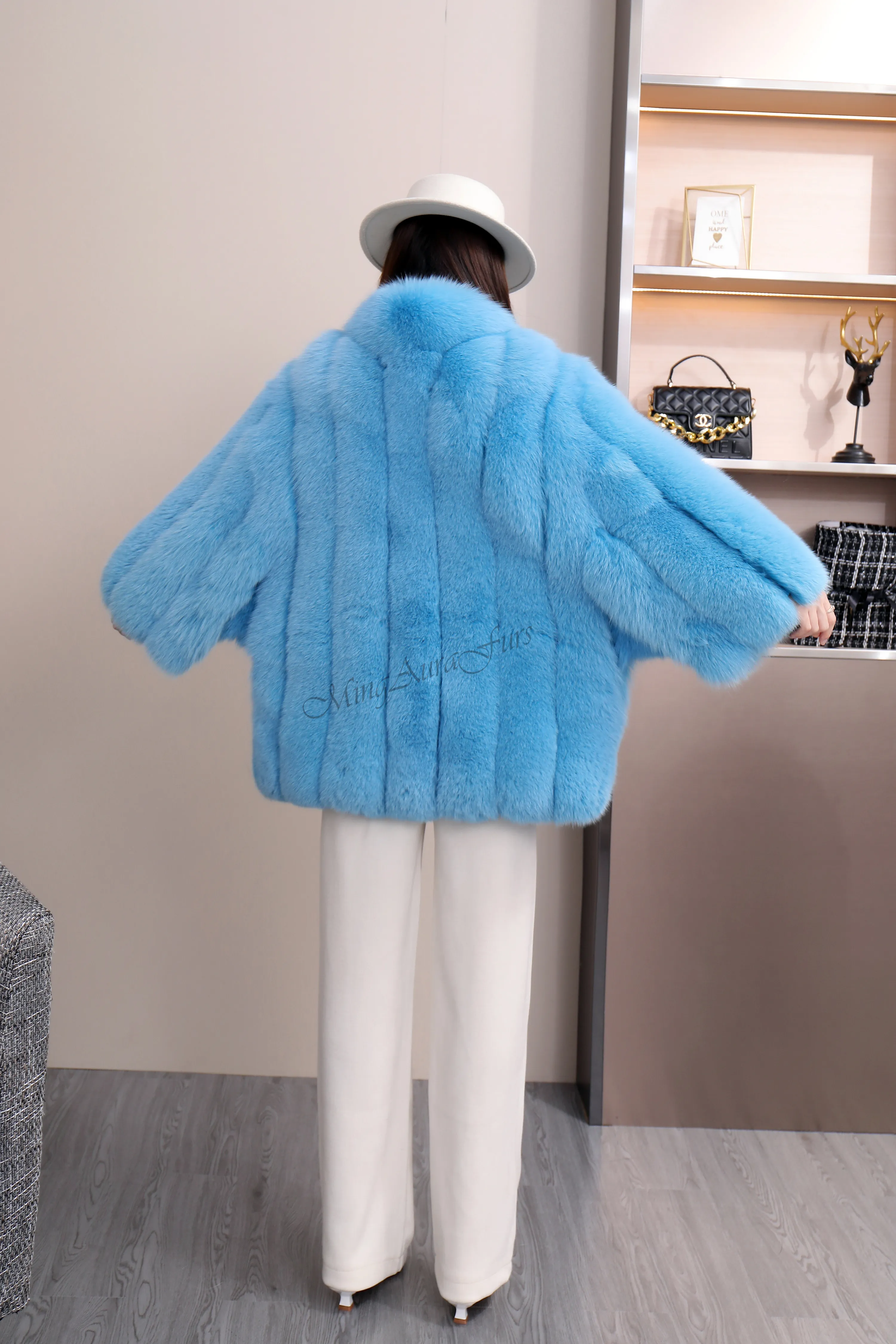 Women's Real Fox Fur Coat - White Fox - G0034