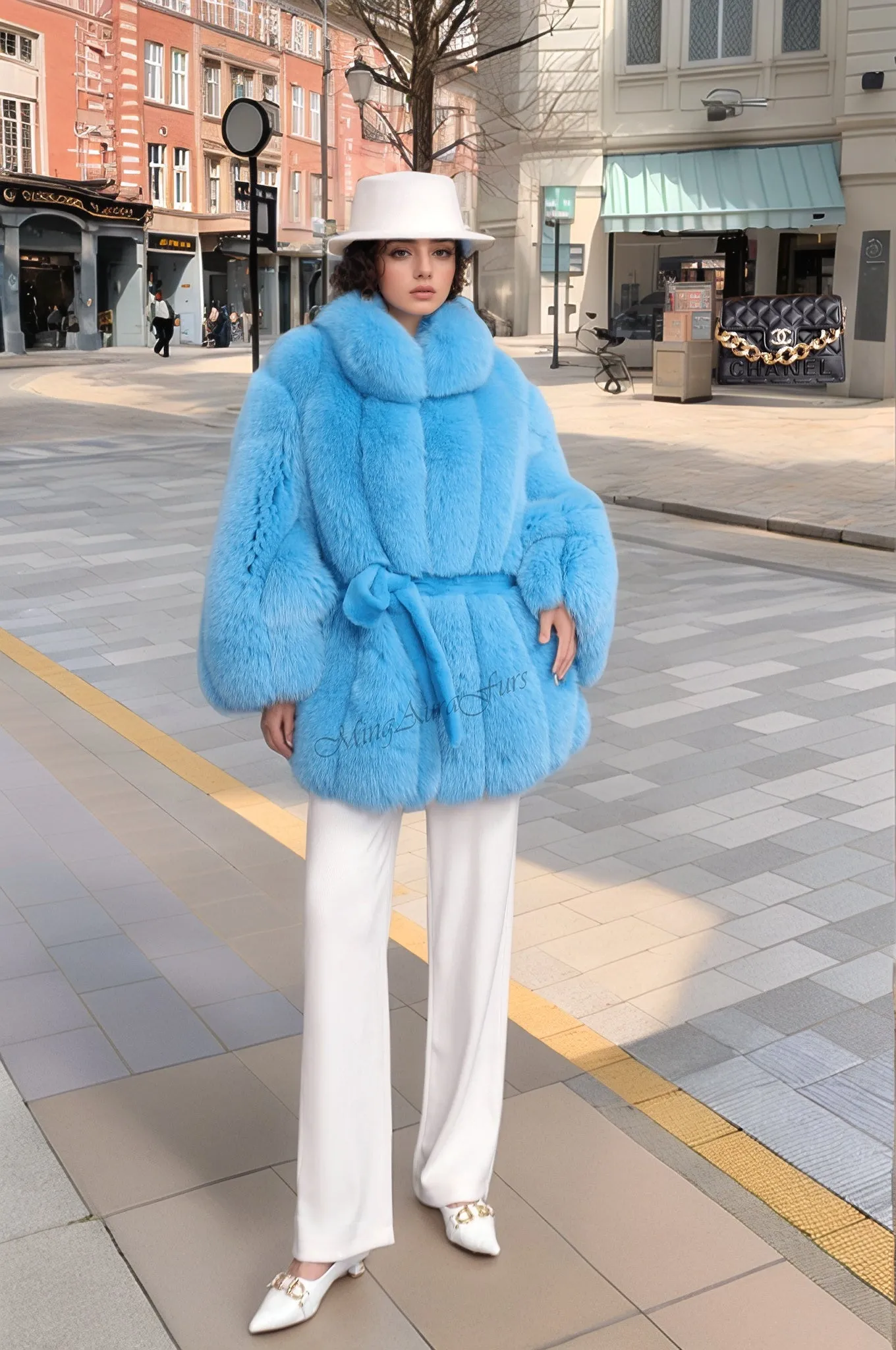 Women's Real Fox Fur Coat - White Fox - G0034