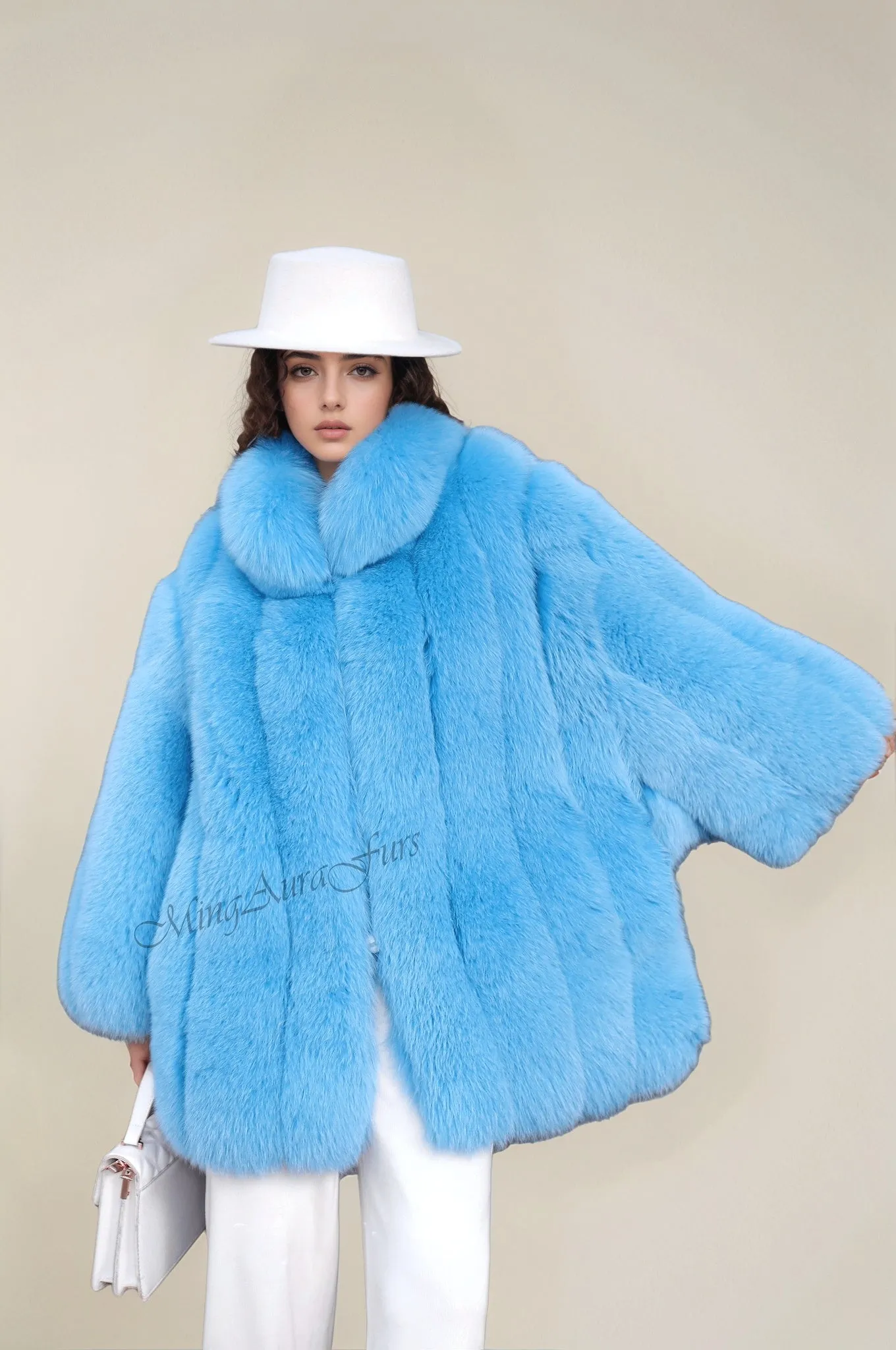 Women's Real Fox Fur Coat - White Fox - G0034