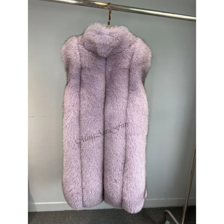 Women's Real Purple Fox Fur Vest - Blue Fox - G0021