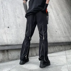 Zipper Decorated Black Color Loose Pants